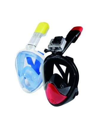 Caruba Full Face Snorkel Mask Pro extra long + action cam mount (black+red L/XL)